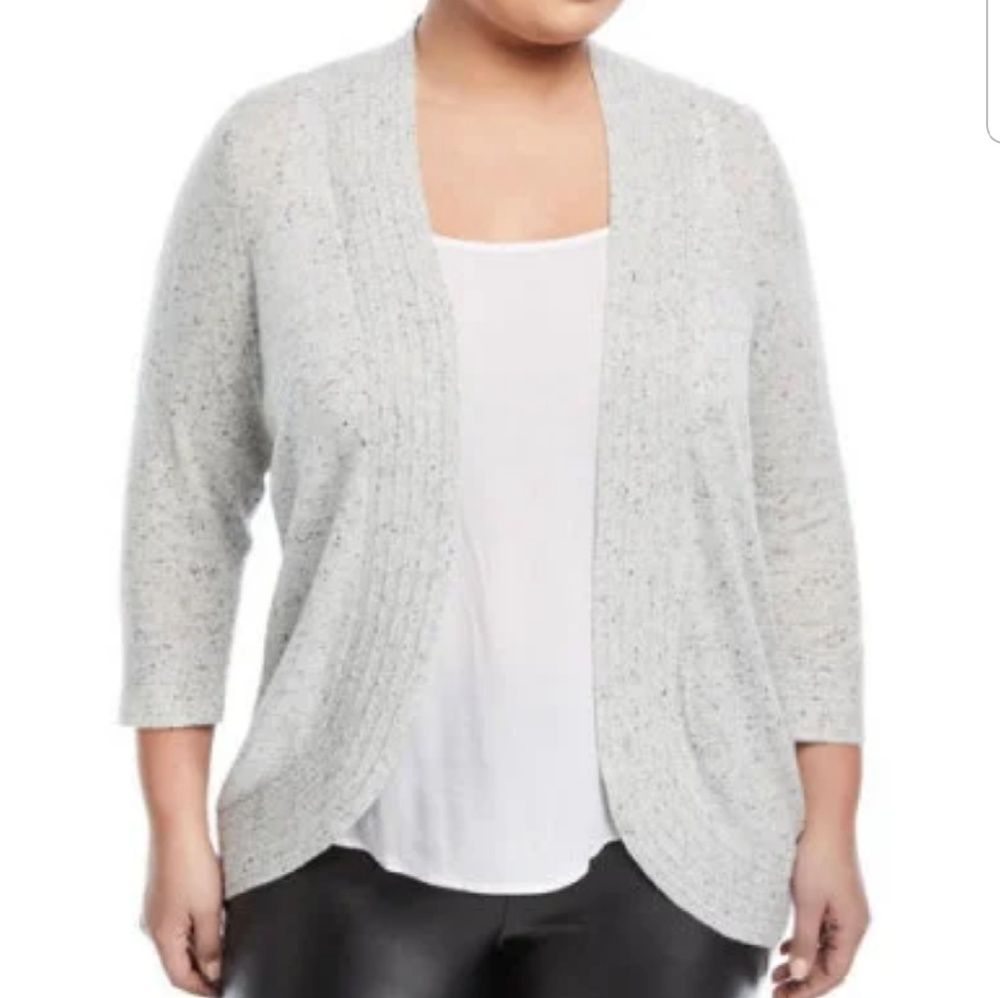 Neiman Marcus Draped Ribbed Cardigan 2x Grey